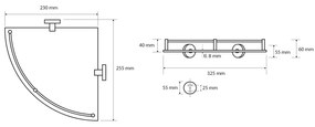 Sapho Sapho, X-ROUND E sklenená polička rohová s hrazdou 250x70x250mm, chróm, XR605
