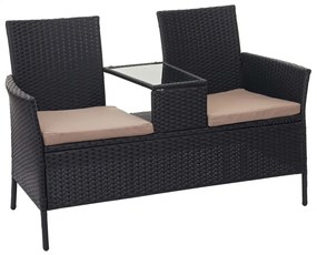 Záhradná lavica so stolíkom E24 - umelý ratan, 132cm - Čierna, sedáky krémová