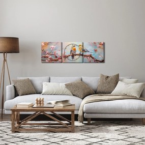 Obraz - Zamilovaní vtáčiky (s hodinami) (90x30 cm)