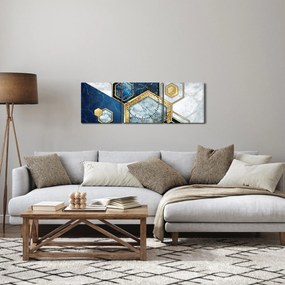 Obraz - Mramorové hexagóny (s hodinami) (90x30 cm)