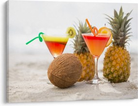Obraz ananásov a pohárov na pláži (70x50 cm)