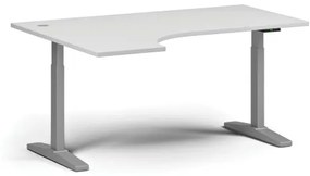 Výškovo nastaviteľný stôl, elektrický, 675-1325 mm, rohový ľavý, doska 1600x1200 mm, sivá podnož, biela