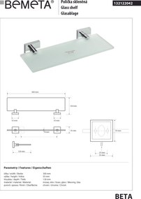 Bemeta Design BETA: Polička, 300 mm, sklo - 132122042
