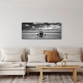 Obraz - Lietadlo čiernobiele (120x50 cm)