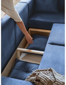 Tmavomodrá menčestrová rozkladacia rohová pohovka (pravý roh) Lazy Lukka – Miuform