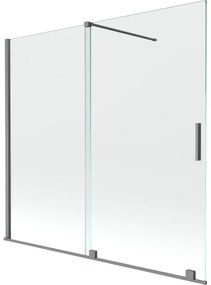 Mexen Velar, 2-krídlová posuvná vaňová zástena 170 x 150 cm, 8mm číre sklo, brúsený grafit, 896-170-000-01-95