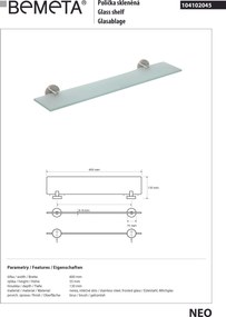 Bemeta Design NEO: Polička, 600 mm, sklo - 104102045