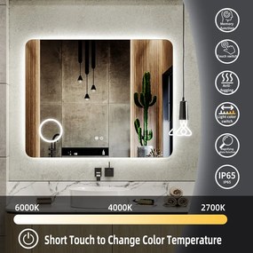 Erga Myra, LED zrkadlo 100x80 cm s kozmetickým zrkadlom 3x zväčšenie, 4114 lm, 3 farby svetla, zadné osvetlenie, ERG-V01-MYRA-1080-00