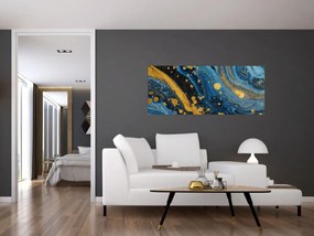 Obraz - Modrá abstrakcia so zlatom (120x50 cm)