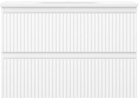 Mexen Rivel, kúpeľňová skrinka 70 cm s umývadlom Vela, 2 zásuvky, drážkovaná, biela matná, 91A20-07047-2-BFF01-W23M01