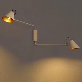 Moderná nástenná lampa taupe so zlatým interiérom nastaviteľná 2-svetelná - Lune