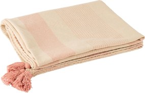 Béžovo-ružový pléd so strapcami Wov Mik - 130*180cm