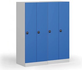 Šatníková skrinka znížená, 2 oddiely, 1500 x 600 x 500 mm, demont, zámok s čítačkou RFID kariet, modré dvere