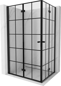 Mexen Mist-F Duo, skladací sprchový kút 85 x 70 cm, číre sklo-čierna mriežka, 8A6-085L-070P-70-77