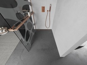 Mexen Kioto+ L, sprchová zástena Walk-In s poličkou a vešiakom 80 x 200 cm, 8mm číre sklo biely vzor, medený matný profil, 800-080-123-65-97