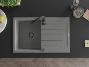Mexen Bruno, granitový drez 795x495x200 mm, 1-komorový, šedá s čiernym sifónom, 6513791010-71-B