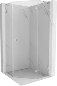 Mexen Lunar, L pravý výklopný päťuholníkový sprchový kút 80 x 80 cm, 8mm číre sklo, chrómový profil, 831L-080P-080L-01-00-P