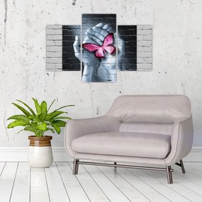 Obraz - Ružový motýľ v stene (90x60 cm)