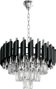 Luster Cristal, 1x krištáľové/chrómové/čierne kovové tienidlo, (fi 38cm), ch