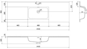 Mexen Otis, umývadlo na zapustenie 141 x 46,5 cm, biela lesklá, 25181400