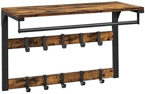 Vešiak na stenu, oceľ, 10 háčikov a závesná tyč, 42x65x30cm