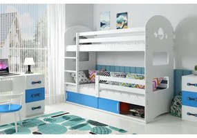 Detská poschodová posteľ DOMINIK s úložným priestorom 80x190 cm - biela Modrá