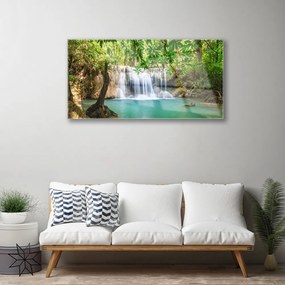 Obraz plexi Vodopád jazero les príroda 100x50 cm