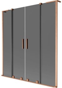 Mexen Velar L Duo, 2-krídlová posuvná vaňová zástena 150 x 150 cm, 8mm šedé sklo, medená matná, 896-150-003-42-65