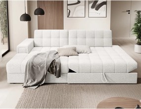 Krémovobiela rozkladacia rohová pohovka z textílie buklé (ľavý roh/s leňoškou) Blezalt – ELTAP