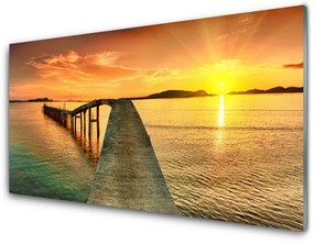 Skleneny obraz More slnko most krajina 100x50 cm