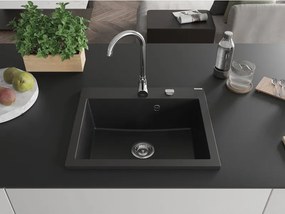 Mexen Elix granitový drez 1-komorový 600 x 500 mm, čierny, sifón chróm - 6525601005-77