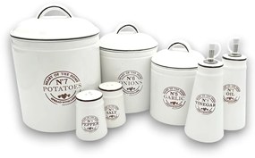 Súprava 7 keramických dóz na cesnak, cibuľu a zemiaky + súprava na olej, ocot, korenie a soľ, biela CERAMIC