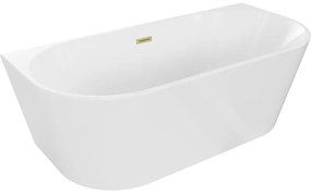 Mexen Oval, voľne stojaca nástenná vaňa 140 x 75 cm, biela, zlatý matný prepad, 52671407500-55