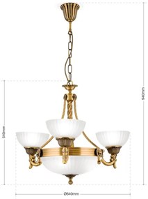Orion LU 1689/3+3 - Luster na reťazi ROCCA 6xE27/60W/230V pr. 64 cm bronz/biela