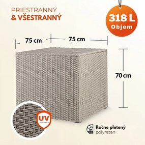 Polyratanový úložný box RICCO, 318L, 75x75x70cm, krémová Casaria