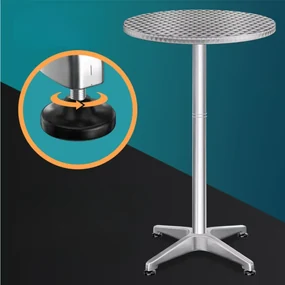 Casaria Výškovo nastaviteľný hliníkový barový stôl NERO Ø60cm, strieborná