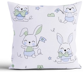 Bavlnená obliečka na vankúš Renforcé 40 × 40 cm - Zajačikovia modré