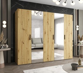 Šatníková skriňa 250 cm Borry 2 (dub artisan + čierna). Akcia -20%. Vlastná spoľahlivá doprava až k Vám domov. 1125833