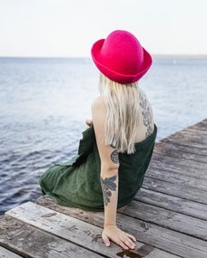 Klobúk do sauny z ovčej vlny Lahtiset, limetkovo zelený