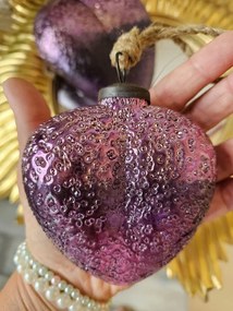 Fialová vianočná sklenená ozdoba srdca Violla - 10*3*9 cm