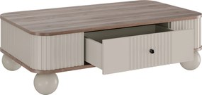 Kávový stolík Vesper 103x60 cm so zásuvkou - kašmír / orech / čierne úchyty / guľové nohy