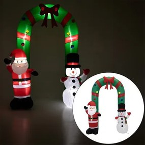 Nafukovací vianočný oblúk so Santa Clausom a snehuliakom 250 × 195 cm