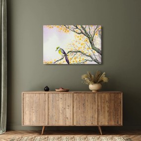 Obraz - Akvarelový vtáčik na strome (90x60 cm)