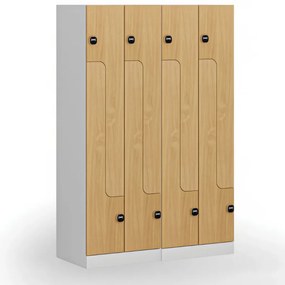 Kovová šatníková skrinka S1 Z, 4 oddiely, 1850 x 600 x 500 mm, demont, zámok s čítačkou RFID kariet, laminované dvere, dub prírodný