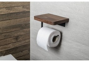 Hnedý nástenný/s poličkou drevený držiak na toaletný papier – Sapho