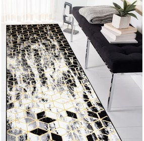 Dywany Łuszczów, Behúň Gloss 409A 82 3D cubes black/gold/grey, 70x200, čierna, obývacia izba