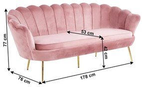 Tempo Kondela Luxusná pohovka, 3-sed, ružová Velvet látka/chróm zlatý, štýl Art-deco, NOBLIN