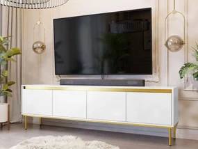 TV stolík/skrinka Gllane 4D, Farby: biela / biela + zlatá