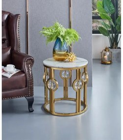 NOČNÝ STOLÍK LOUIS ZLATÝ + SYNTETICKÝ MRAMOR