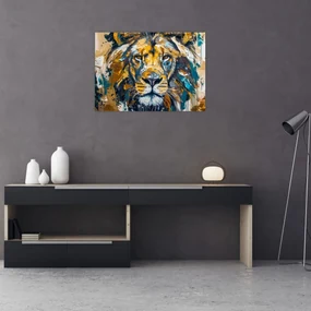 Obraz - Abstraktná olejomaľba s levom (70x50 cm)